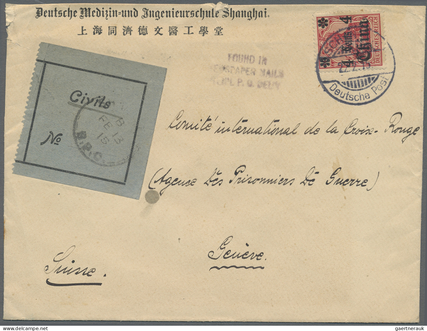 China - Specialities: German Offices, Shanghai: 1911, 4 C./10 Pf Tied "SCHANGHAI - Andere & Zonder Classificatie