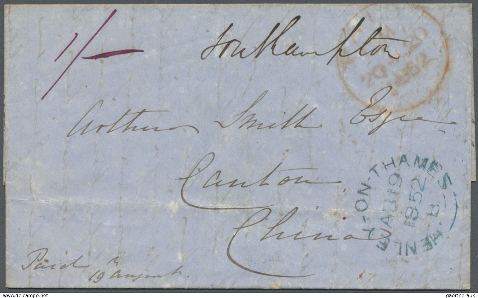 Hongkong - Treaty Ports: 1852. Stampless Envelope Written From 'Woodcote, Henley - Sonstige & Ohne Zuordnung