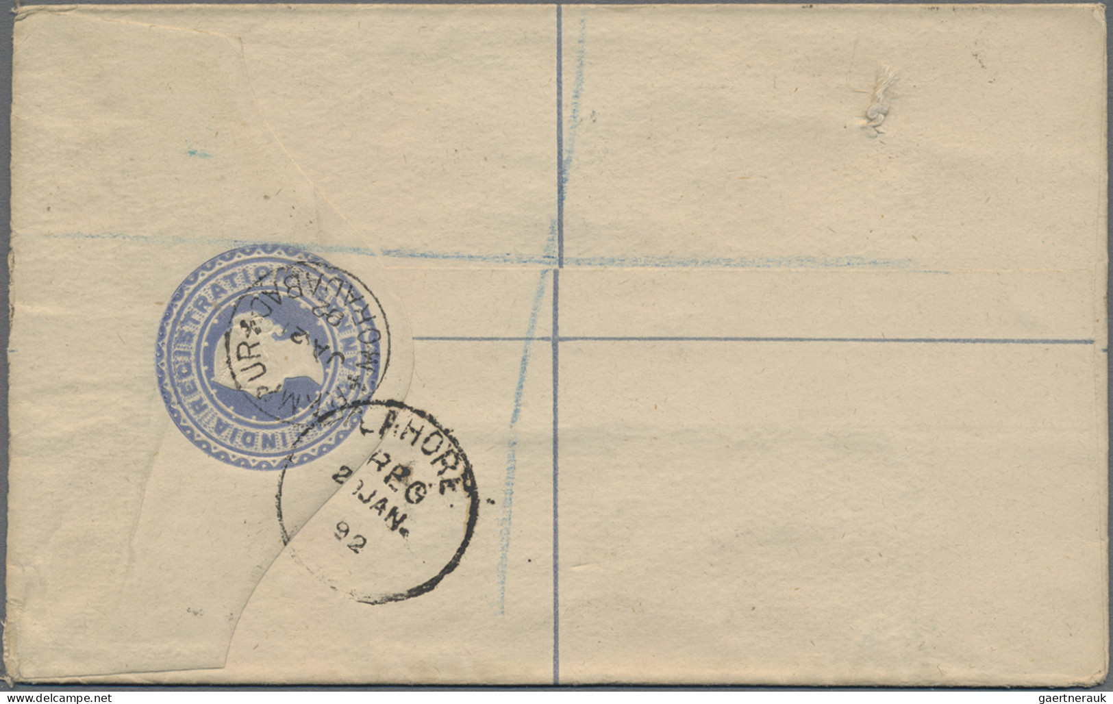 India - Postal Stationery: 1890 Postal Stationery Registered Envelope 2a. Blue U - Non Classés