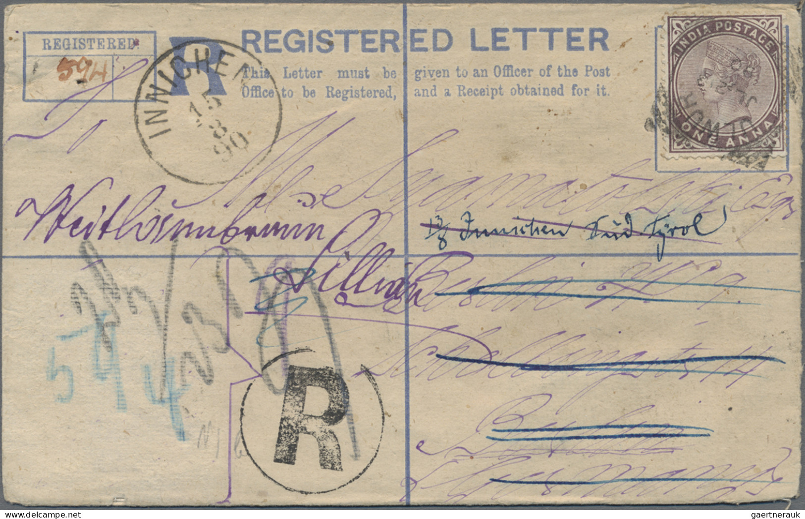 India - Postal Stationery: 1890 Postal Stationery Registered Envelope 2a. Blue U - Unclassified