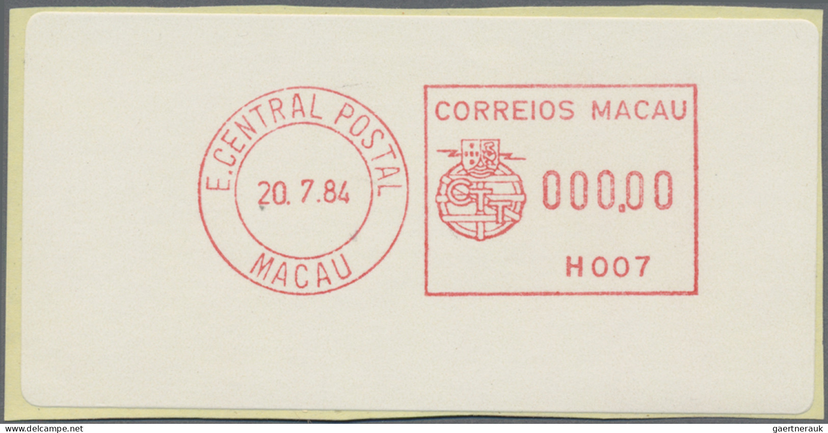 Macao: 1984, 20 July, Postage Meter Proofs "000.00", Three Pieces "H 001", "H 00 - Sonstige