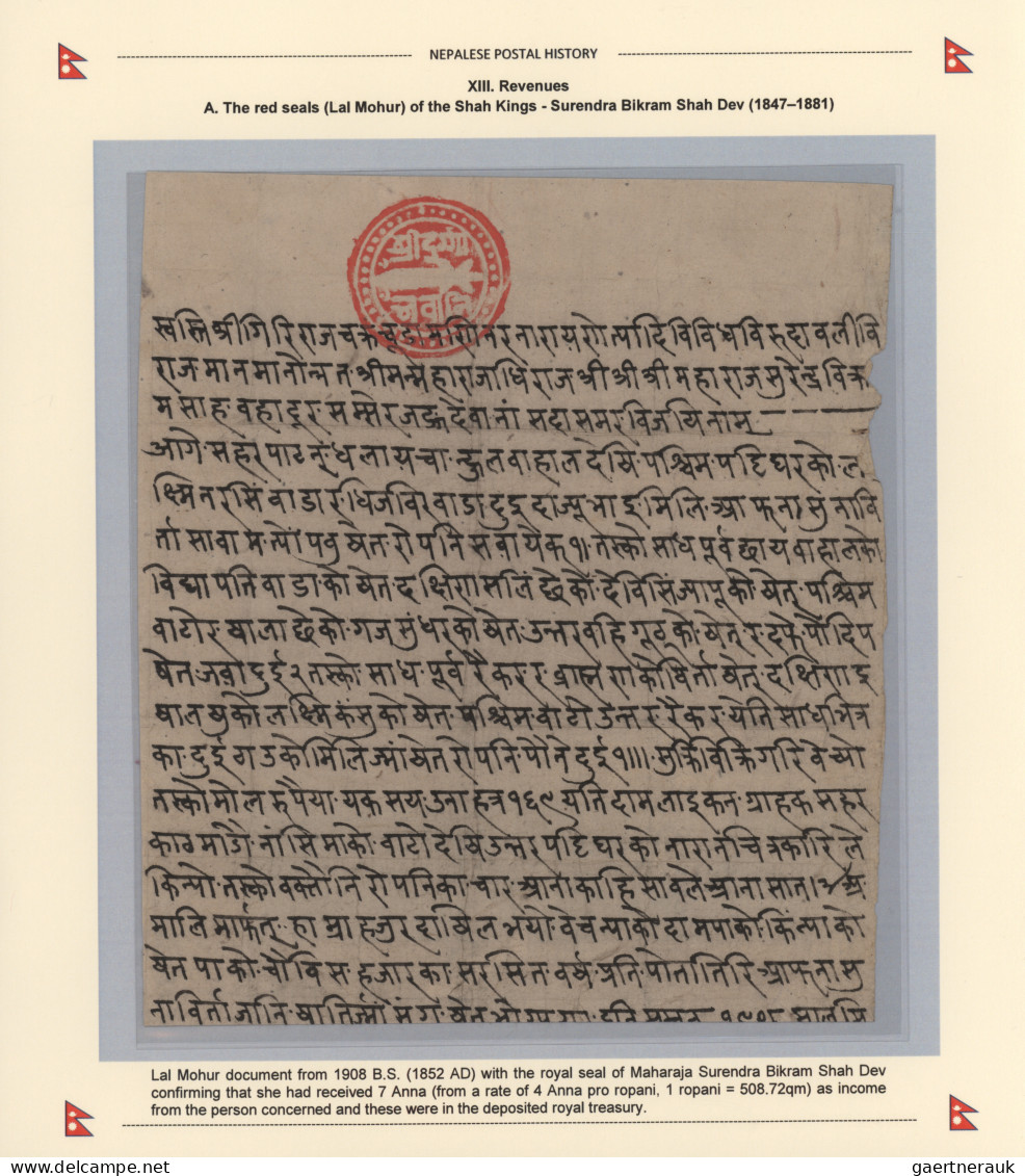 Nepal: 1852 (1 March), Red Seal (Lal Mohur) Of Maharaja Surendra Bikram Shah Dev - Népal