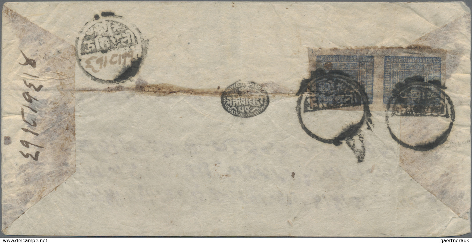 Nepal: 1904 Double-weight Cover From Sindhuli To Kathmandu Franked By 1a. Blue V - Népal