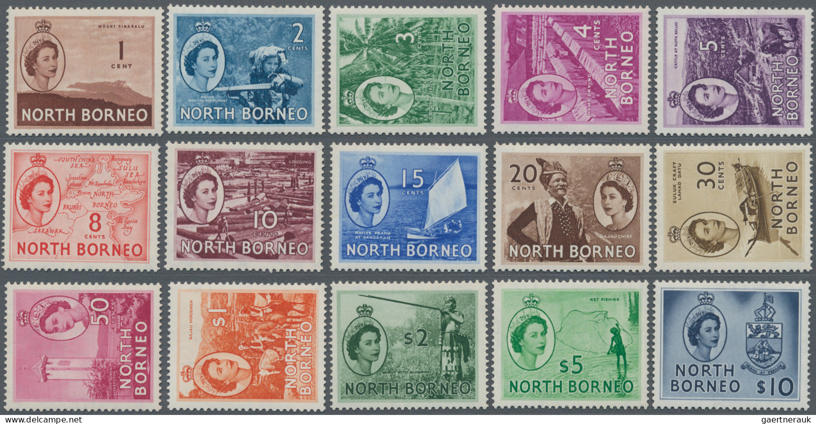 North Borneo: 1950/56, KGVI And QEII Pictorial Definitives, Three Complete Sets - North Borneo (...-1963)