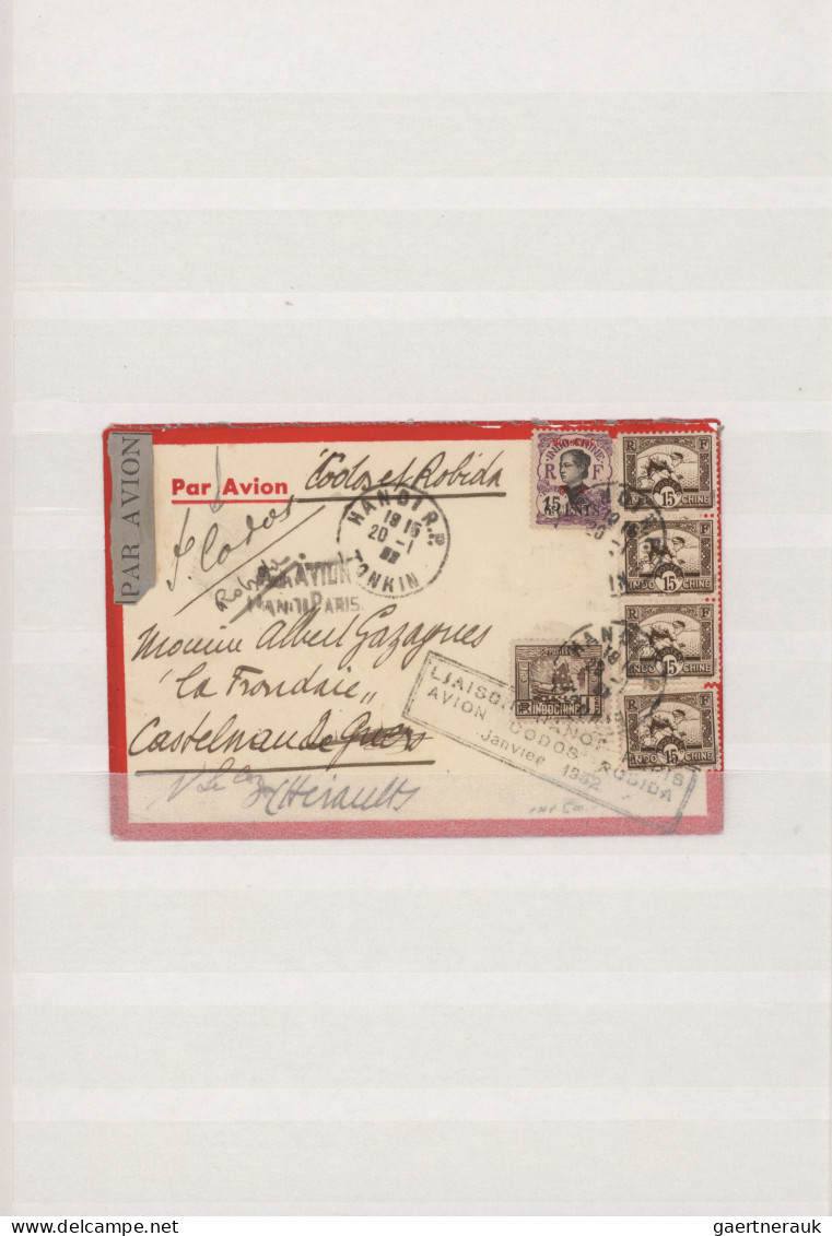 French Indochine: 1929/1932, Groupf Six Airmail Covers From/to French Indochina, - Briefe U. Dokumente