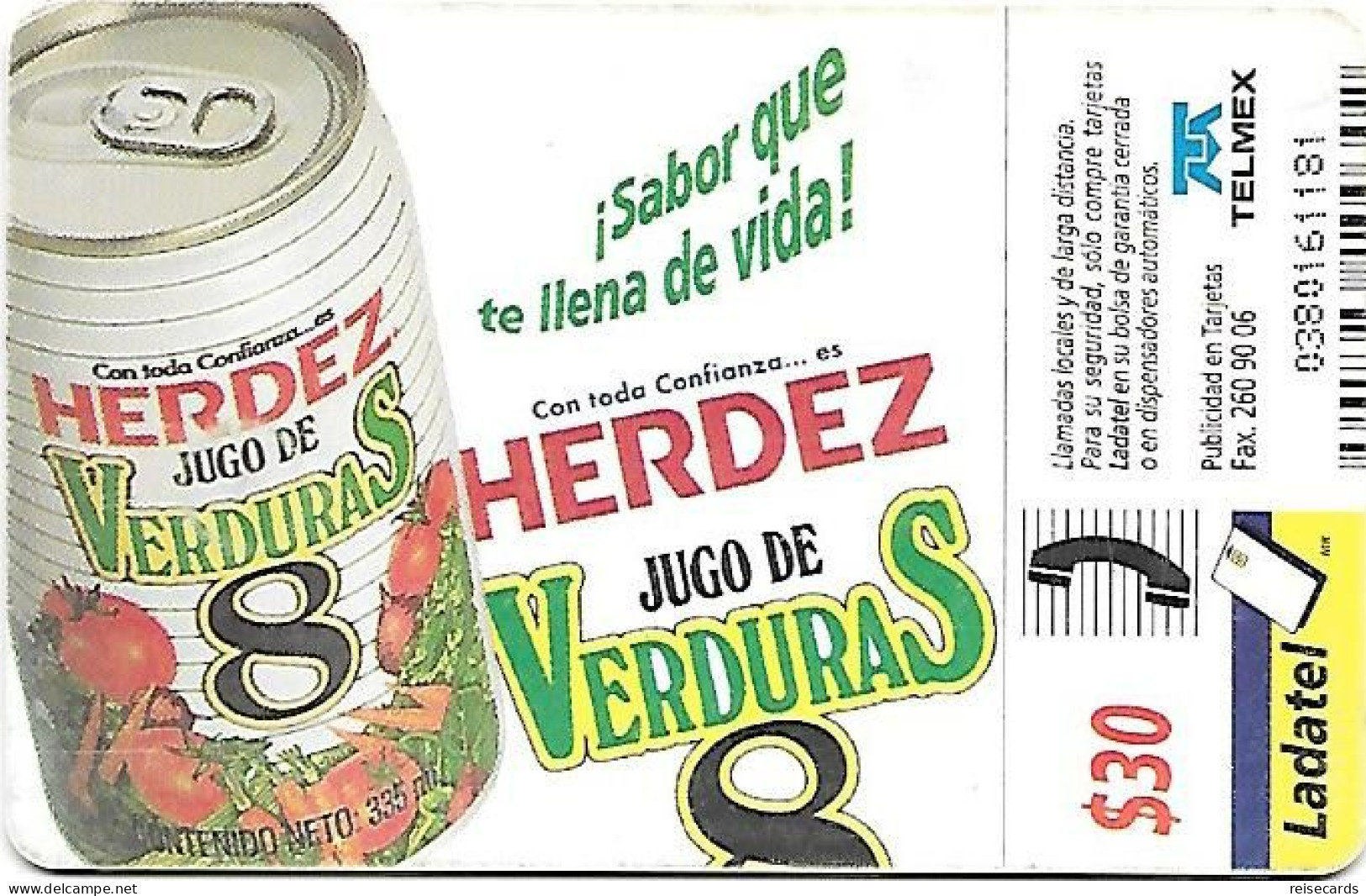 Mexico: Telmex/lLadatel - 1998 Herdez, Jugo De Verduras - Mexico