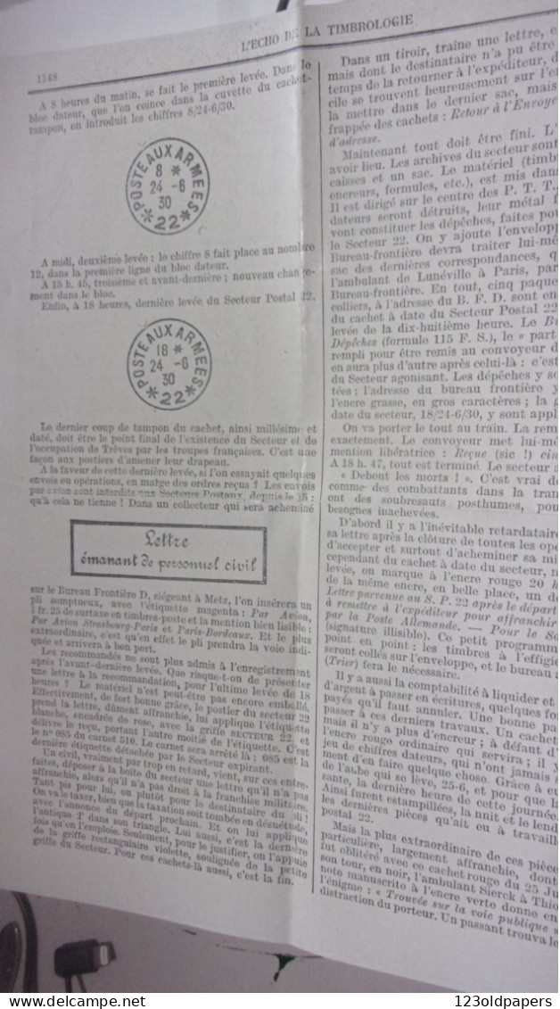 1930 TRIER TREVES DERNIERE LEVEE DU DERNIER JOUR AVANT EVACUATION RHENANIE POSTE AUX ARMEES 22 AVEC EXPLICATIF - Altri & Non Classificati