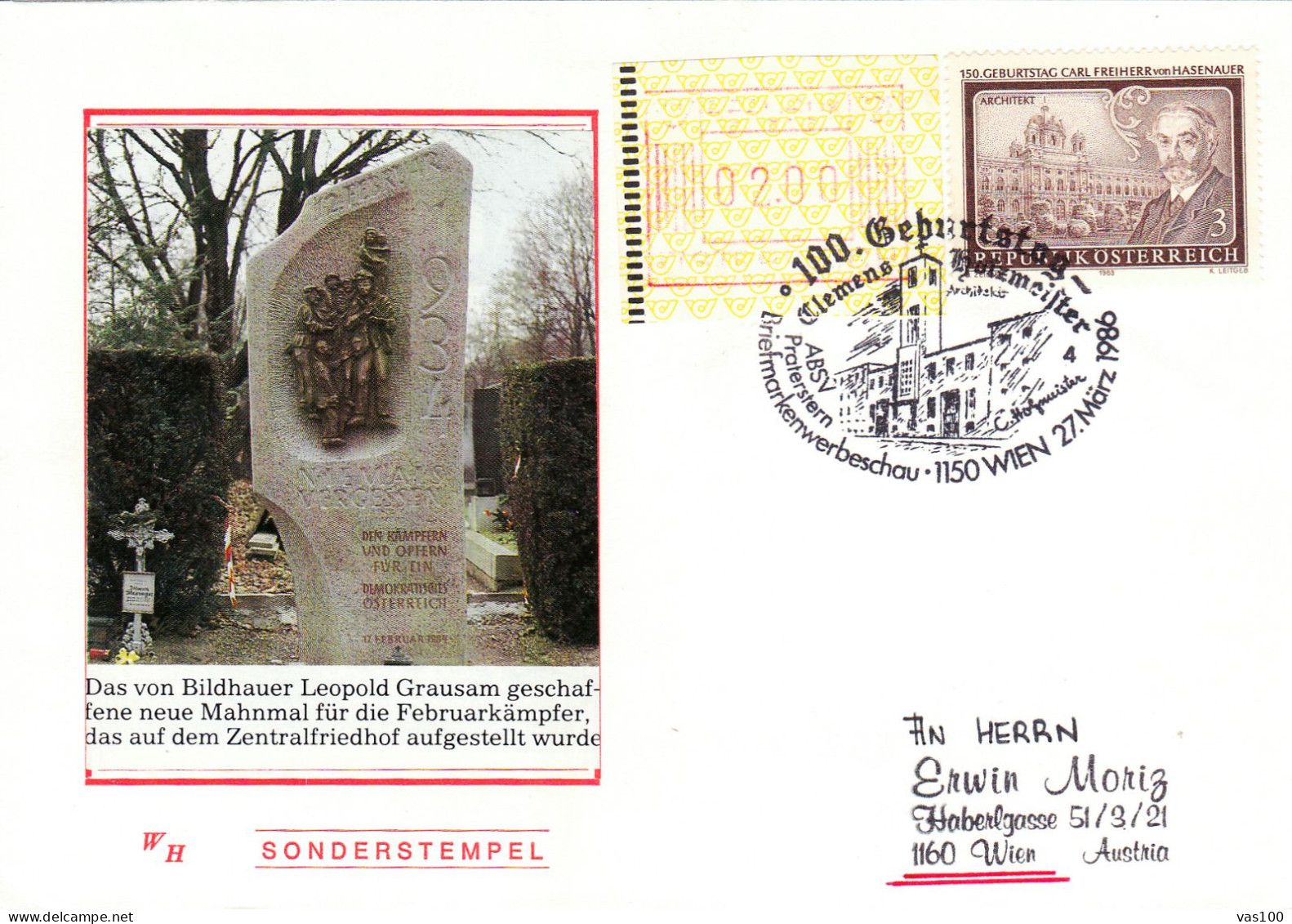 AUSTRIA POSTAL HISTORY / ABSV PRATESTERN, 27.03.1986 - Covers & Documents