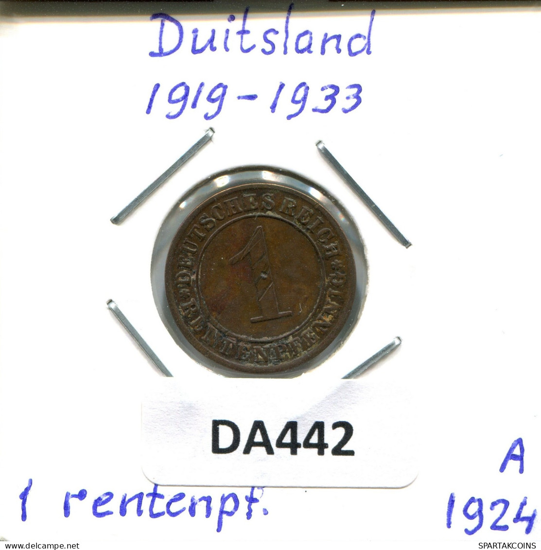 1 RENTENPFENNIG 1924 A GERMANY Coin #DA442.2.U.A - 1 Rentenpfennig & 1 Reichspfennig