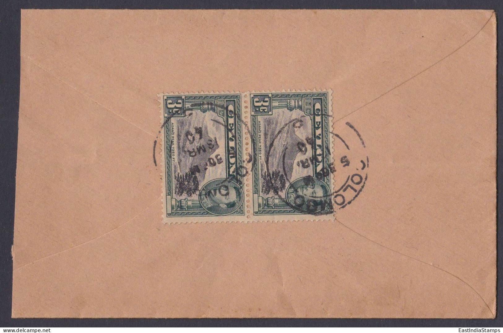 Sri Lanka Ceylon 1940 Used Cover To India, King George VI, Adam's Peak, Mountain, Mountains - Sri Lanka (Ceylan) (1948-...)