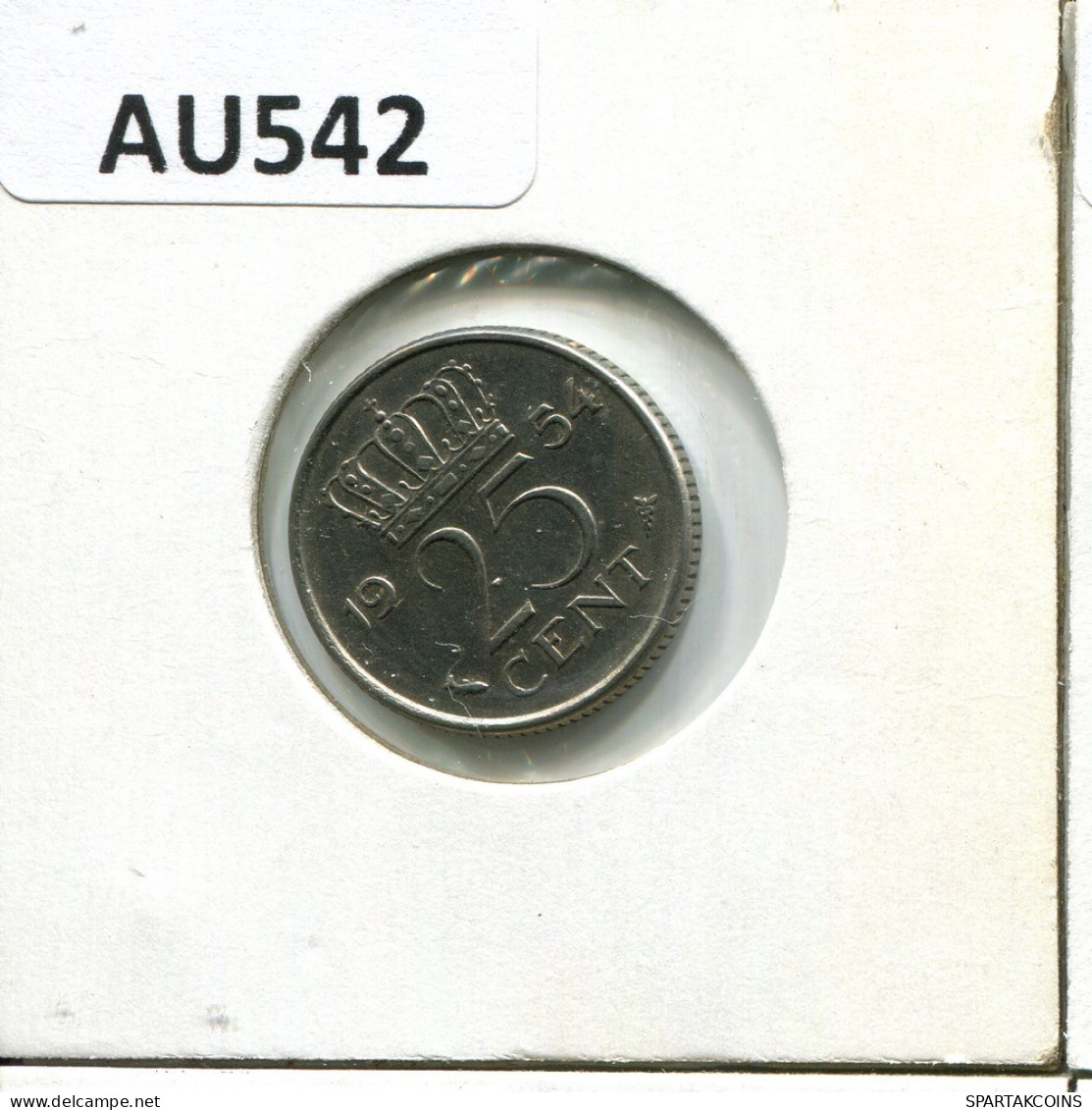 25 CENTS 1954 NEERLANDÉS NETHERLANDS Moneda #AU542.E.A - 1948-1980 : Juliana