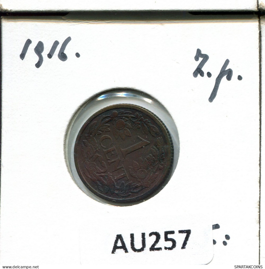 1 CENT 1916 NIEDERLANDE NETHERLANDS Münze #AU257.D.A - 1 Centavos