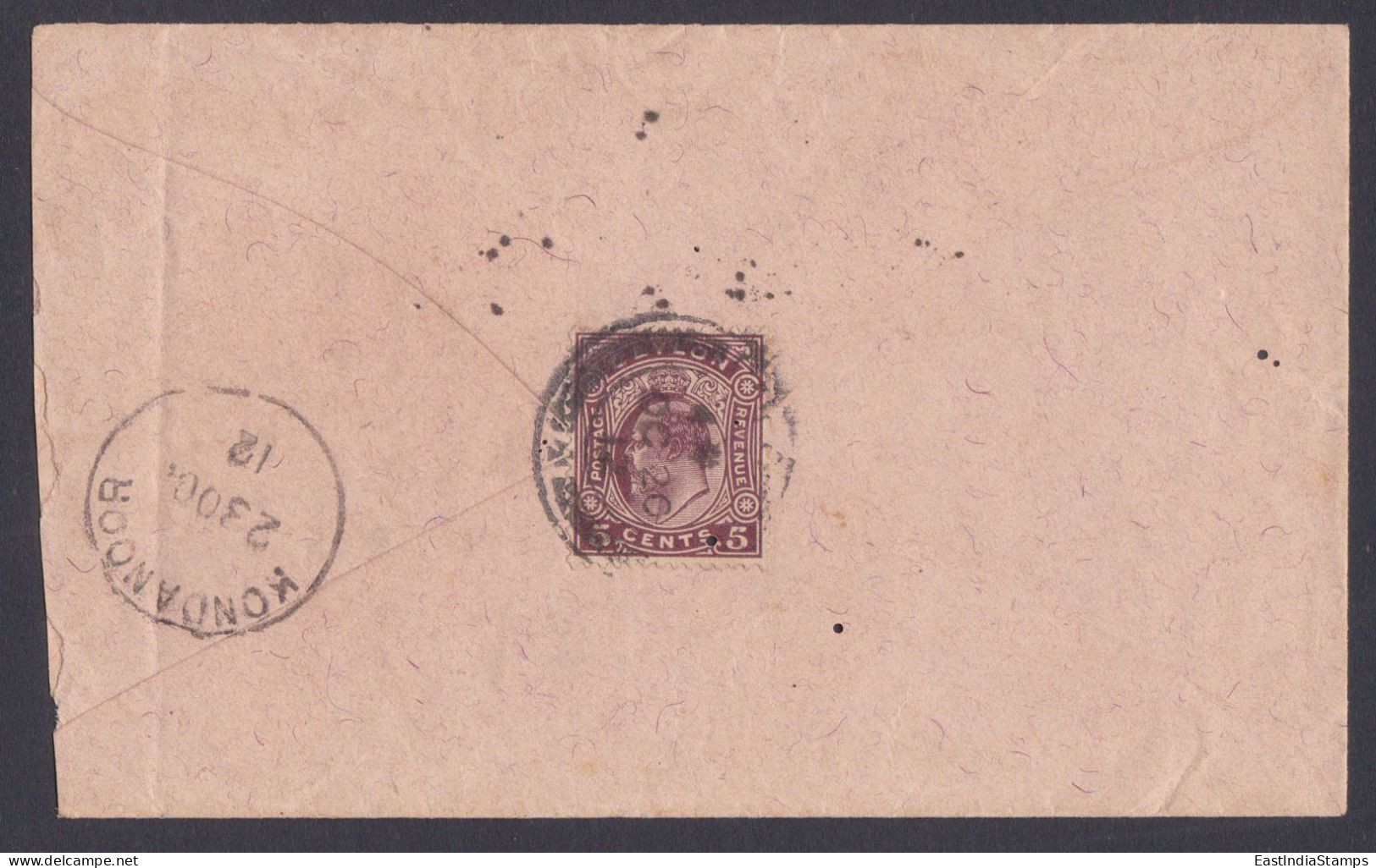 Sri Lanka Ceylon 1912 Used Cover To India, King George V - Sri Lanka (Ceylan) (1948-...)