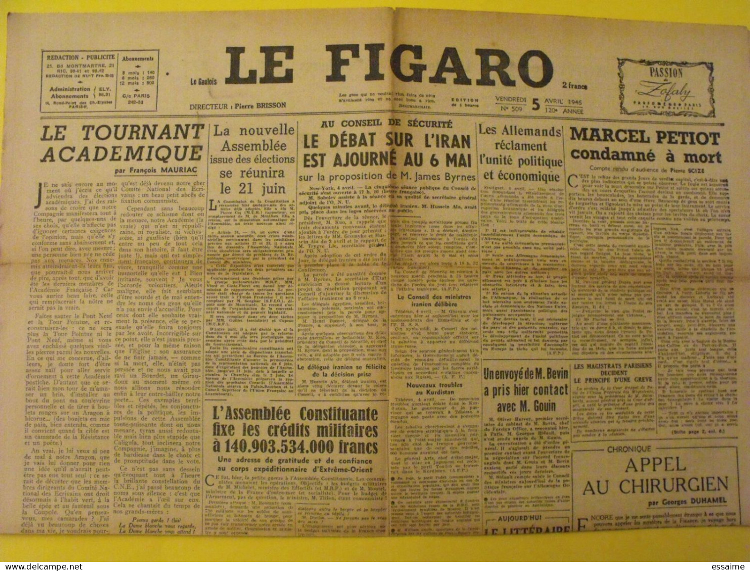 6 N° Le Figaro De 1946. Mauriac Duhamel Nuremberg Green Blum Chine Haiphong Trieste Saumur Petiot - Otros & Sin Clasificación