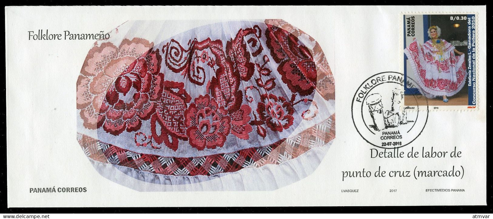 PANAMA (2018) Folklore Panameño, Pollera, Punto De Cruz, Skirt, Festivity, Traditional - First Day Cover - Panama