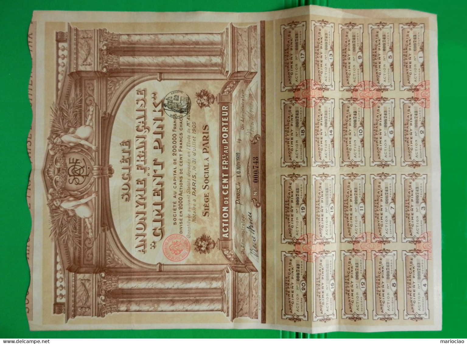 T-FR Société Anonyme Française Du Ciment Pink 1909 - TRES RARE ! - Andere & Zonder Classificatie