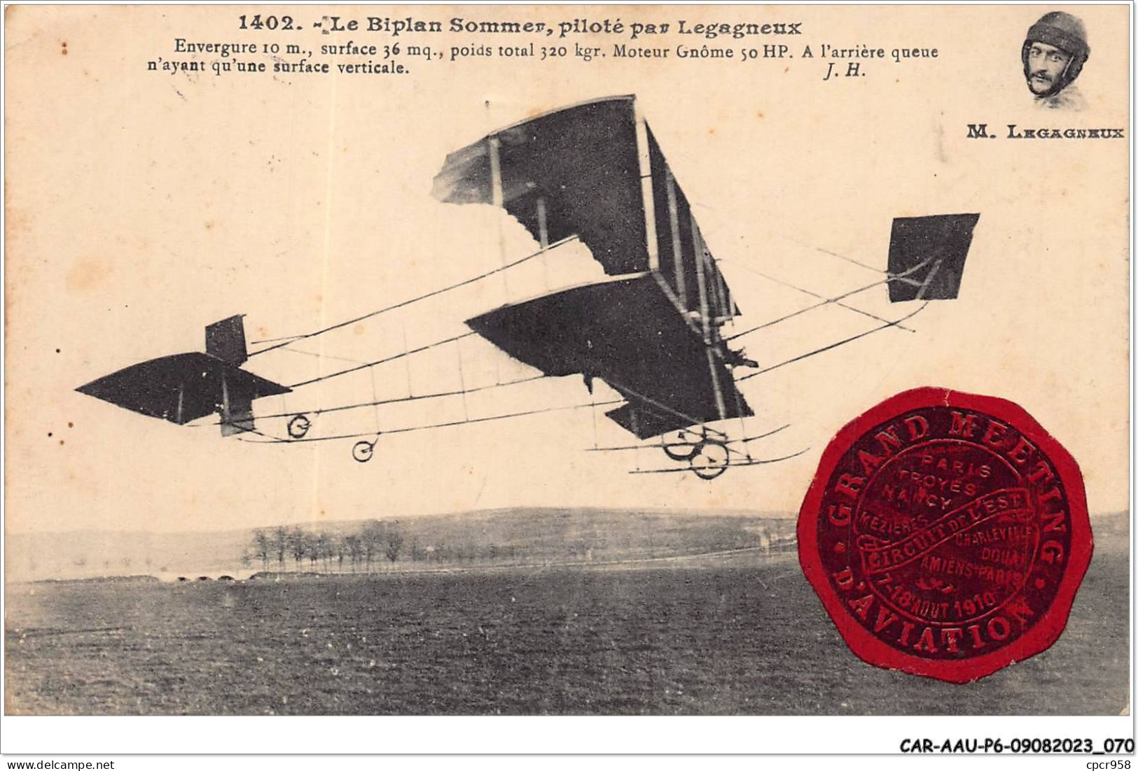 CAR-AAUP6-0448 - AVIATION - Le Biplan SOMMER - Piloté Par LEGAGNEUX - Vignette - Piloten