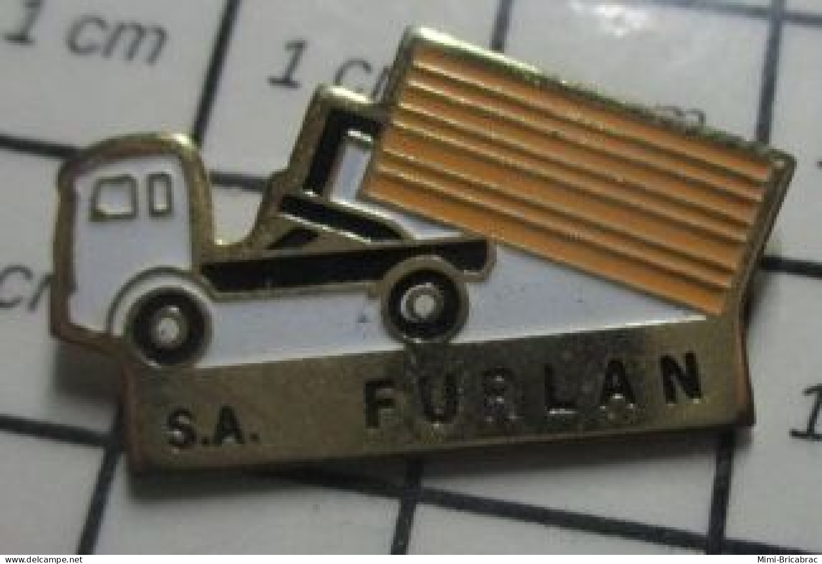 413E Pin's Pins / Beau Et Rare / TRANSPORTS / CAMION AVEC CONTaINER ? S.A. FURLAN - Transports