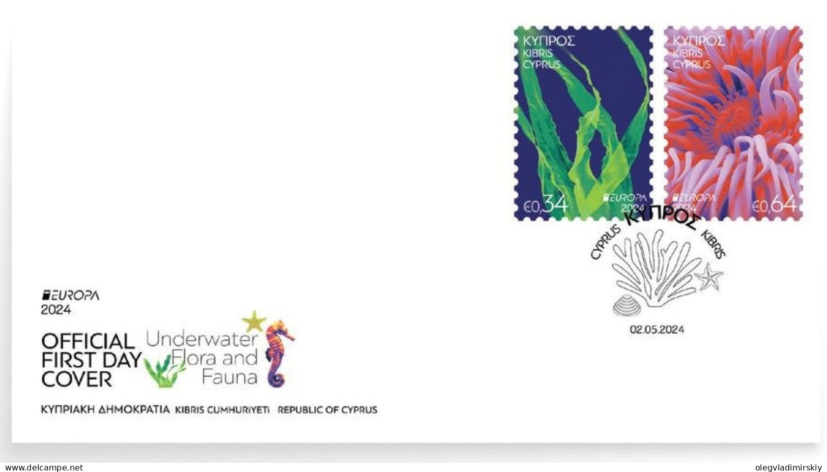 Cyprus 2024 Europa CEPT Underwater Fauna & Flora FDC - Brieven En Documenten