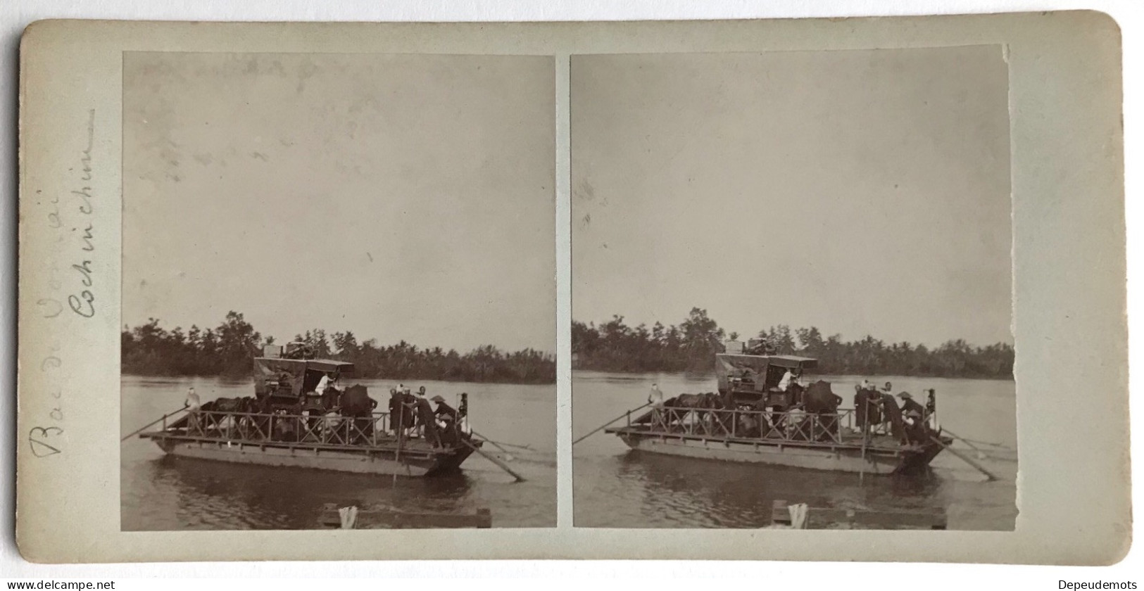 Photo Ancienne - Vue Stéréoscopique - Stéréo - Passage Du Bac - Voiture Automobile - COCHINCHINE Vietnam - Snapshot - Stereoscopic