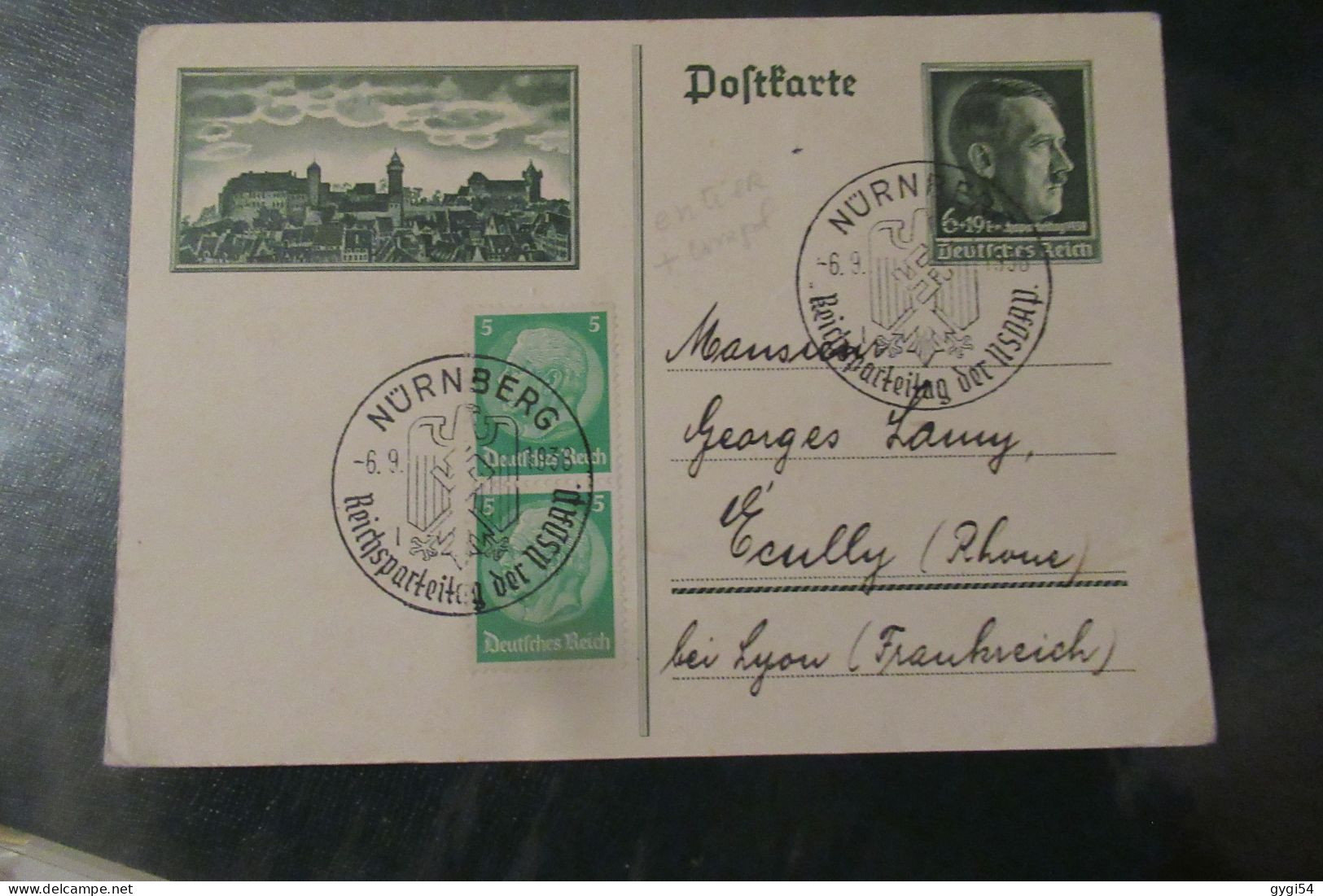 ALLEMAGNE III REICH 06  09 1938    NUREMBERG    Entier Postal Avec Complément - Postkarten