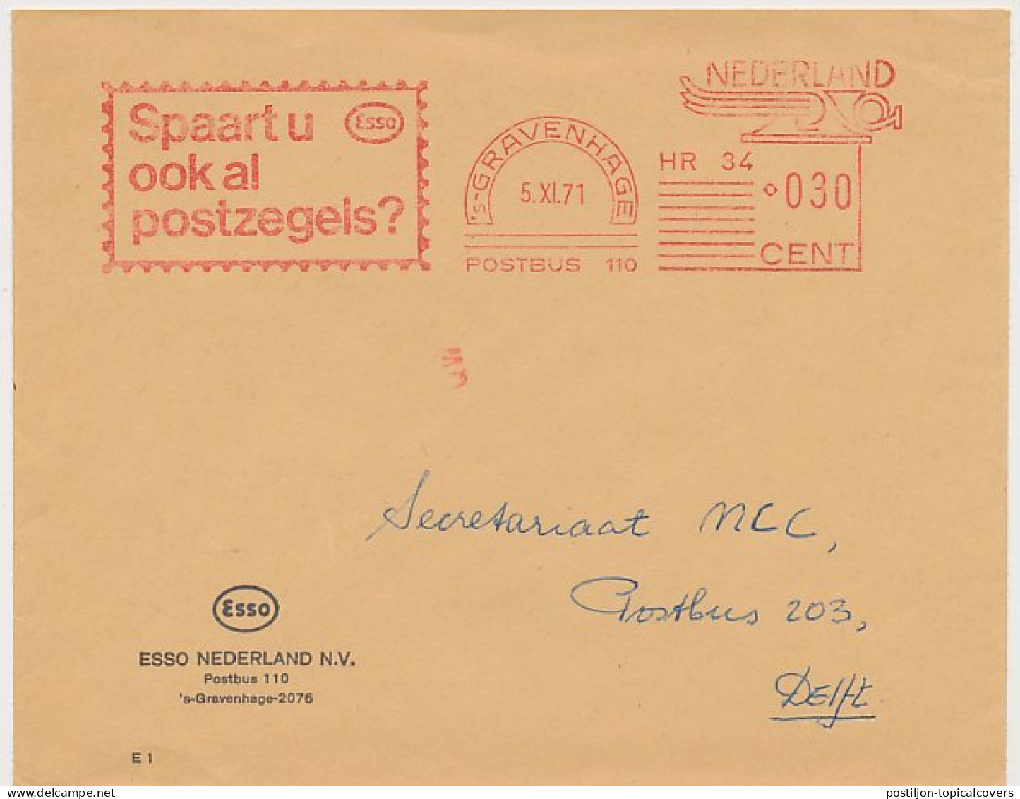 Meter Cover Netherlands 1971 Esso - Oil - Do You Also Collect Stamps? - Marketing Action  - Sonstige & Ohne Zuordnung