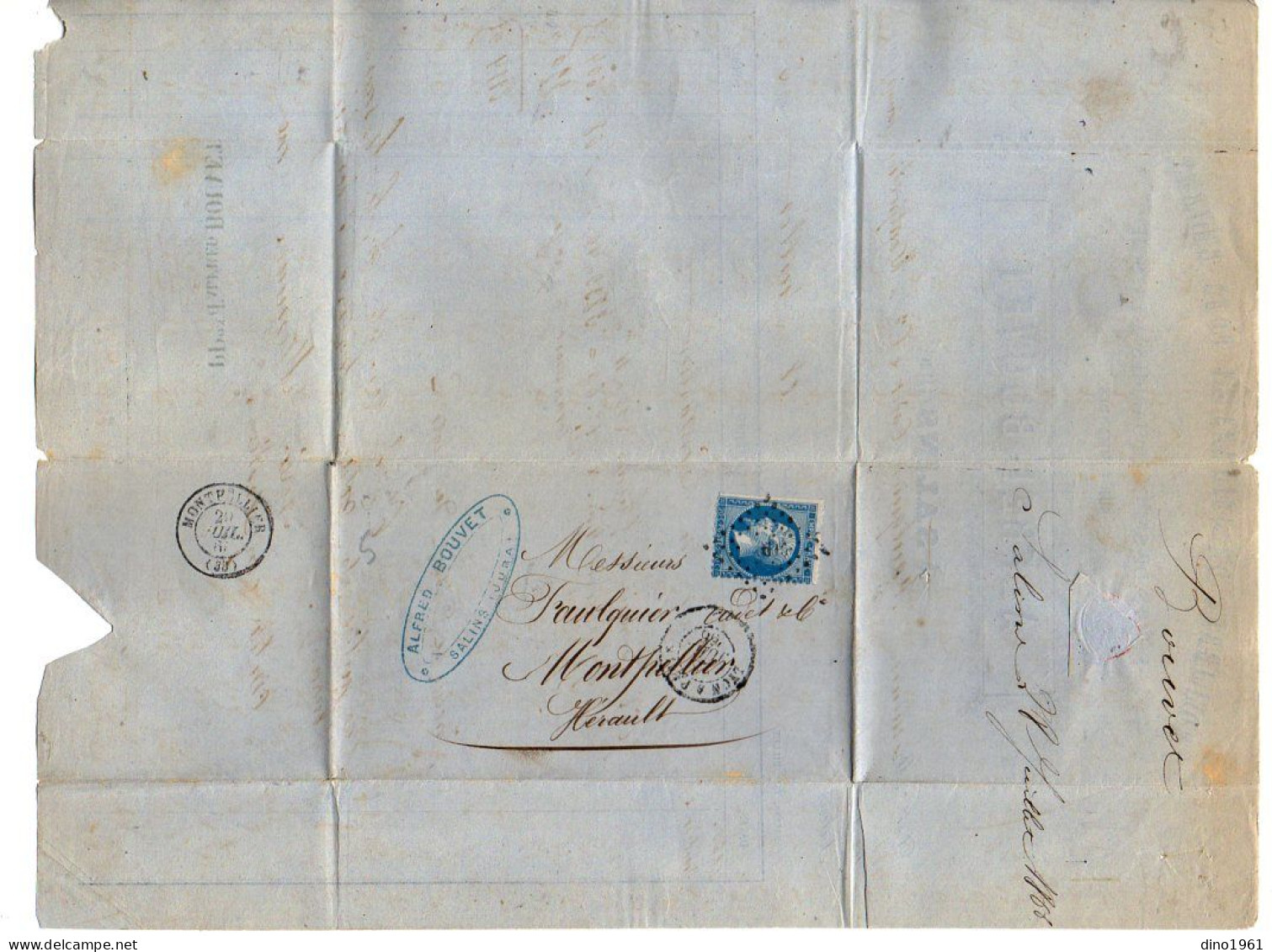 VP23.111 -1866 - Lettre / Facture - Commerce De Sciages ( Bois ) Alfred BOUVET à SALINS ( Jura ) Pour MONTPELLIER - 1800 – 1899