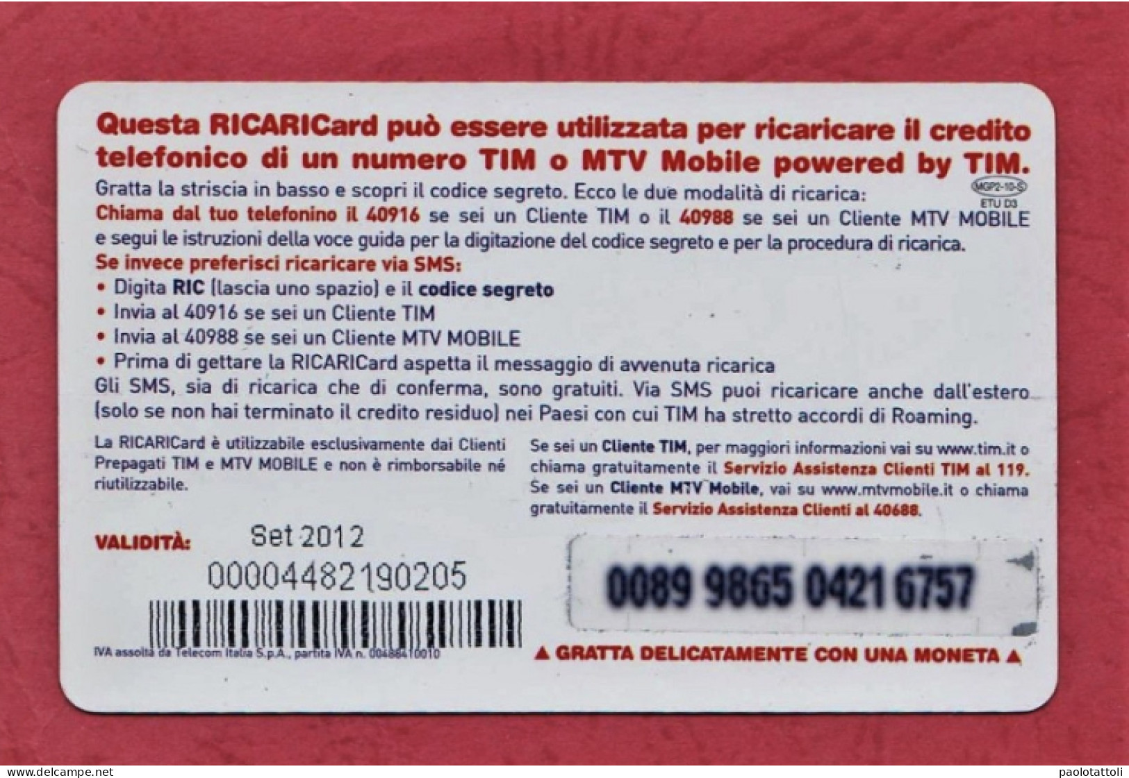 Italia, Italy- Ricarica Telefonica,TIM  Mobile Pop Up Card- Moto GP 2010, Round 06 Olanda, 26.6.2010- 10 Euro. - [2] Handy-, Prepaid- Und Aufladkarten