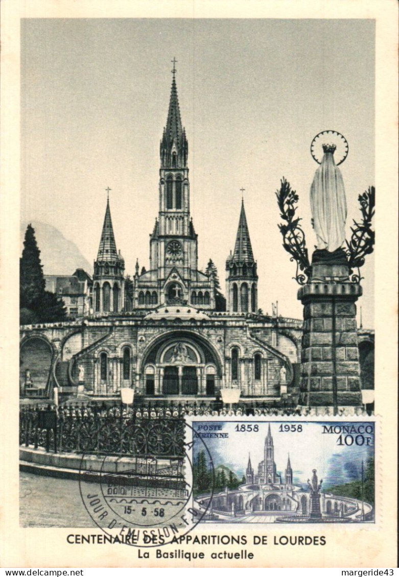 MONACO 1958 CARTES MAXIMUM SERIE CENTENAIRE DES APPARITIONS DE LOURDES - Christentum