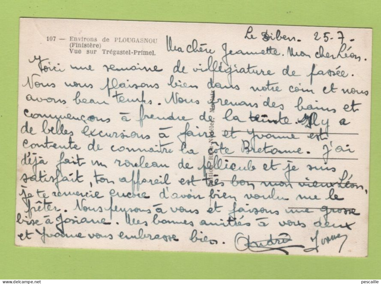 29 FINISTERE - CP ENVIRONS DE PLOUGASNOU - VUE SUR TREGASTEL PRIMEL - EDITION RIOUX NEDELEC MORLAIX N° 107 - ECRITE - Plougasnou