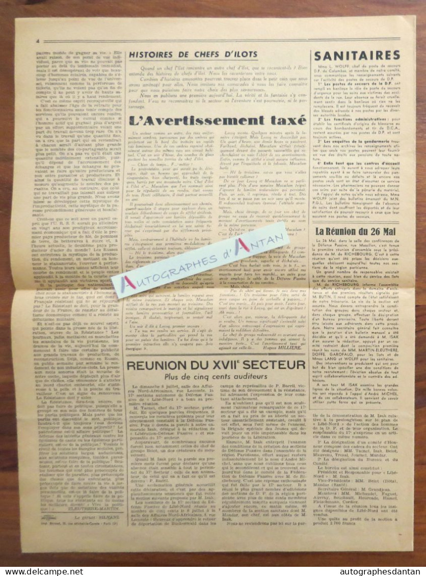 ● 1945 - N°1 - Libération Défense Passive Bulletin Mensuel "Libé-Nord" Ww2 Rare - Otros & Sin Clasificación