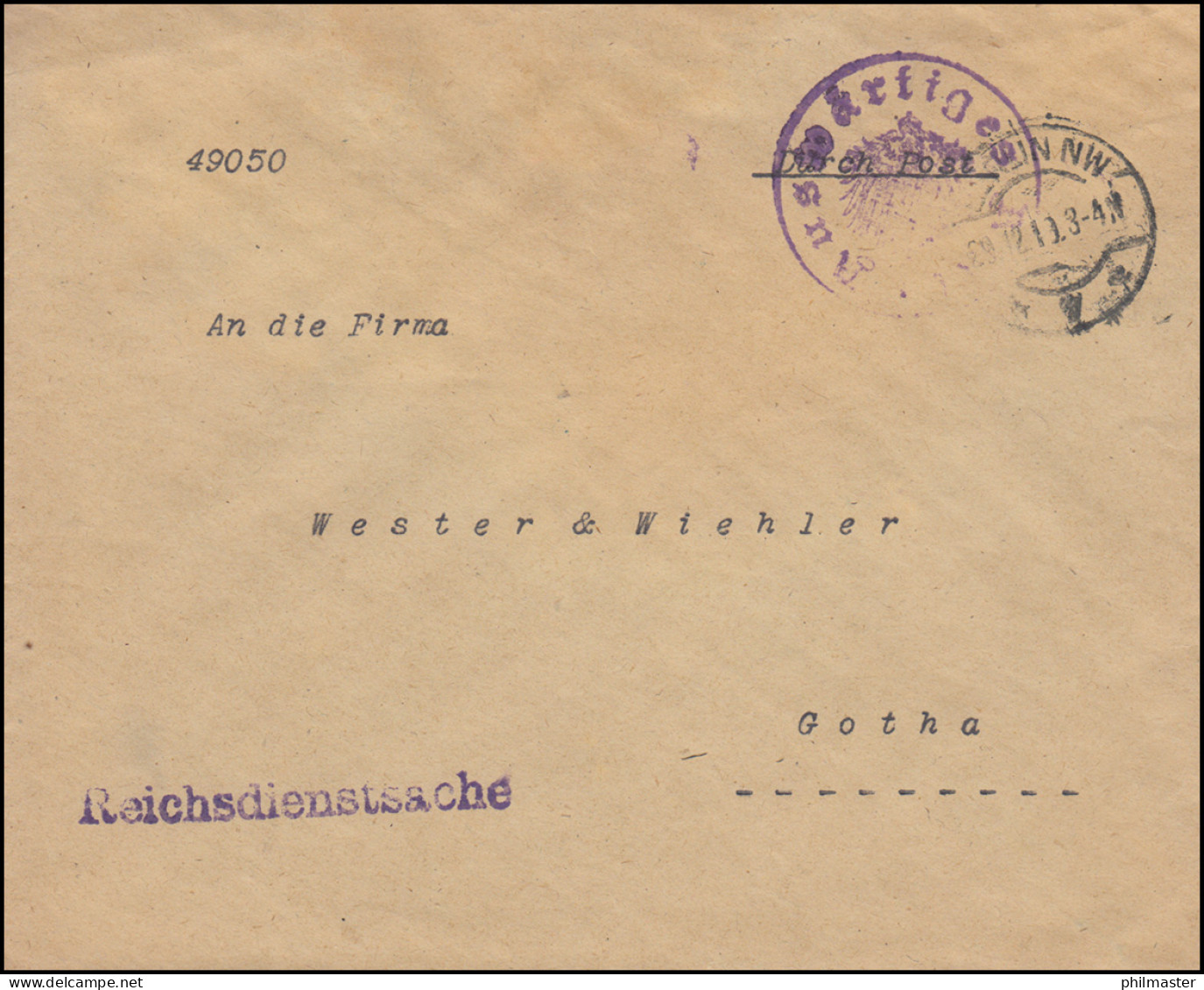 Reichsdienstsache Auswärtiges Amt Brief BERLIN 29.12.19 Nach Gotha  - Andere & Zonder Classificatie