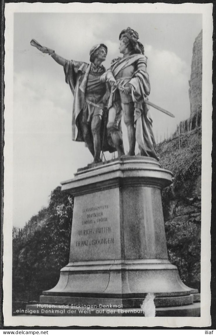 Germany. Hutten Und Sickingen Denkmal. “Einziges Denkmal Der Welt” Auf Der Ebernburg. Illustrated View Posted Postcard - Bad Münster A. Stein - Ebernburg