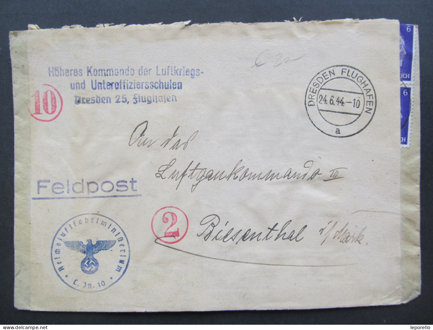 BRIEF Dresden Flughafen - Biesenthal 1944 Feldpost   /// D*59475 - Feldpost 2. Weltkrieg