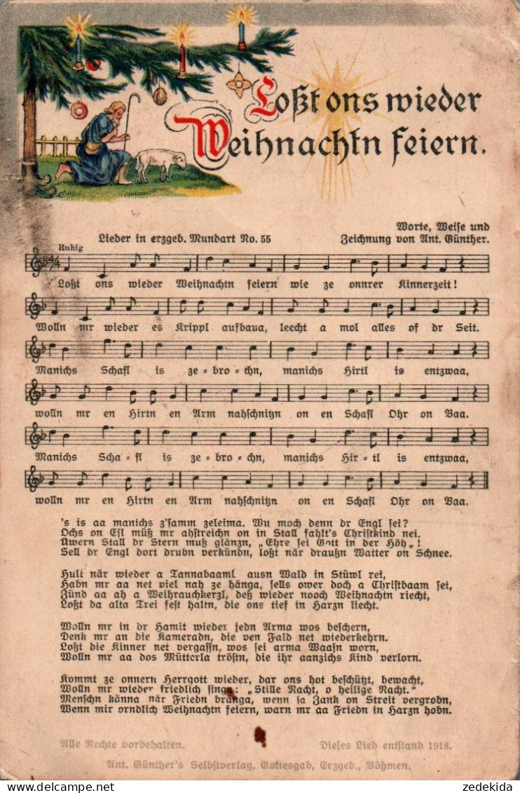 H2097 - Litho Anton Günther Liedkarte - Lost Ons Wieder Weihnachten Feiern.... Böhmen Erzgebirgisches Volkslied - Music