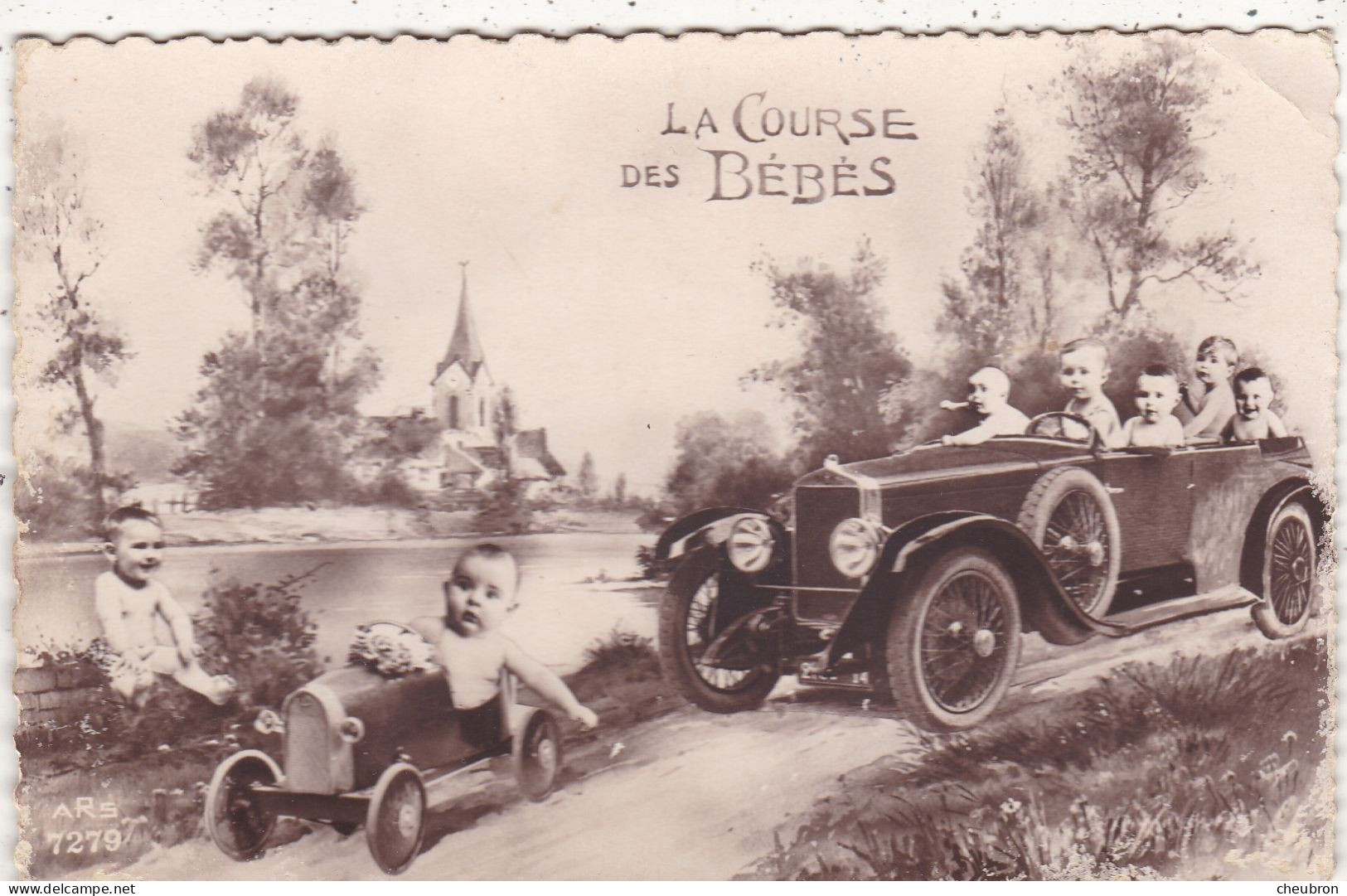 BEBES. CPA FANTAISIE.BEBES MULTIPLES. " LA COURSE DES BEBES" .  + TEXTE ANNEE 1935 - Baby's