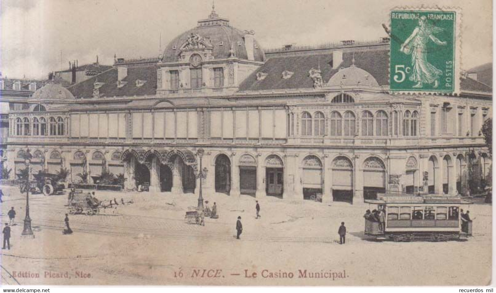 Nice Le Casino Municipal Tram Tranvias Carte Postale Animee 1913 - Monuments, édifices