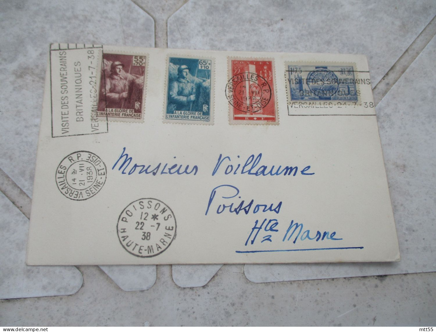 LOT DE 4 LETTRES CIRCULEE TIMBRE OBLITERATION VERSAILLES VISITE SOUVERAINS BRITANNIQUES AVEC AJOUT PHILATELIQUE TIMBRE D - Covers & Documents