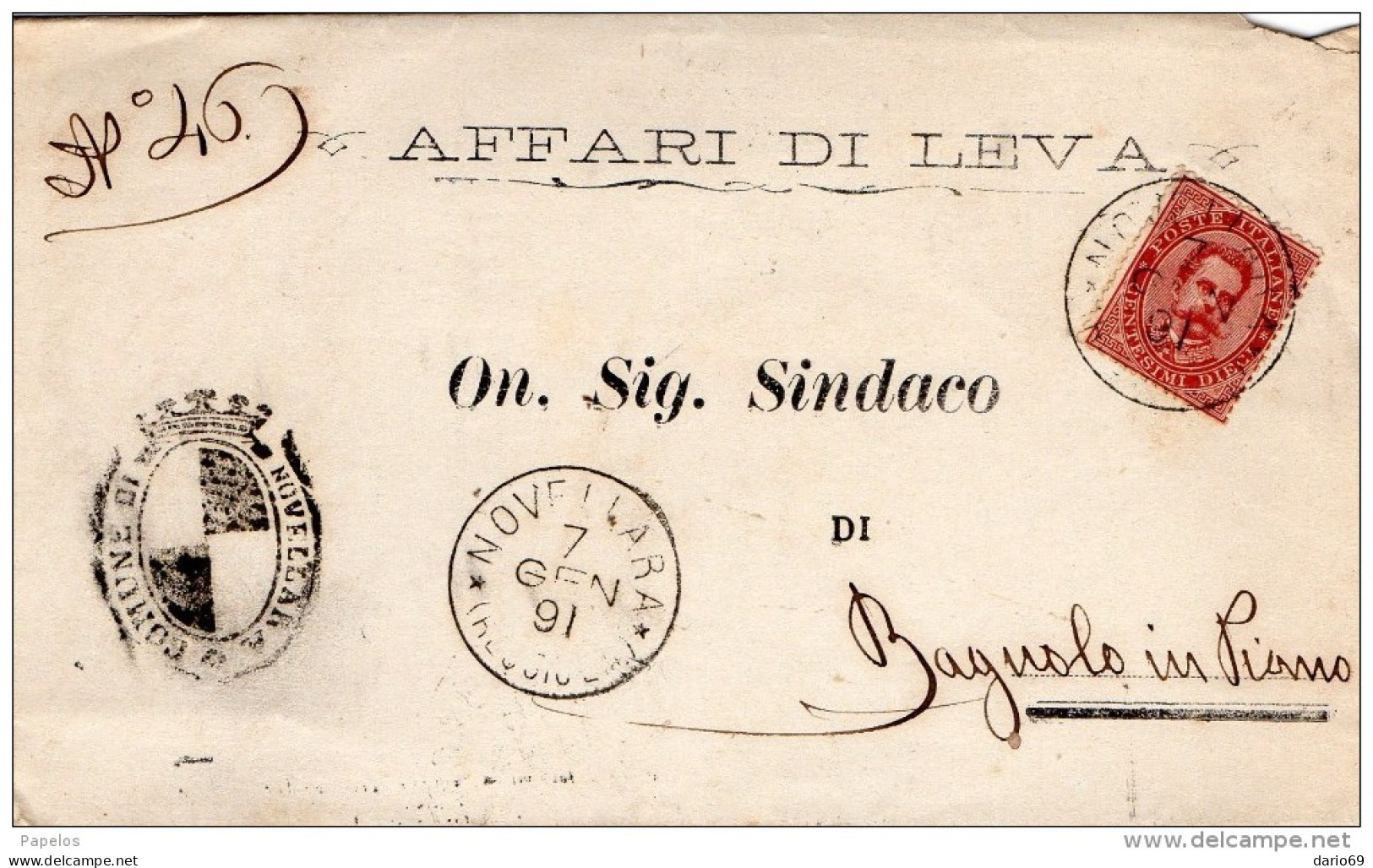 1891  LETTERA CON ANNULLO  NOVELLARA REGGIO EMILIA - Marcophilie