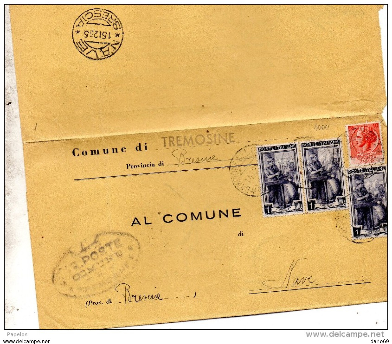 1955  LETTERA   CON ANNULLO TREMOSINE BRESCIA  + NAVE - 1946-60: Poststempel