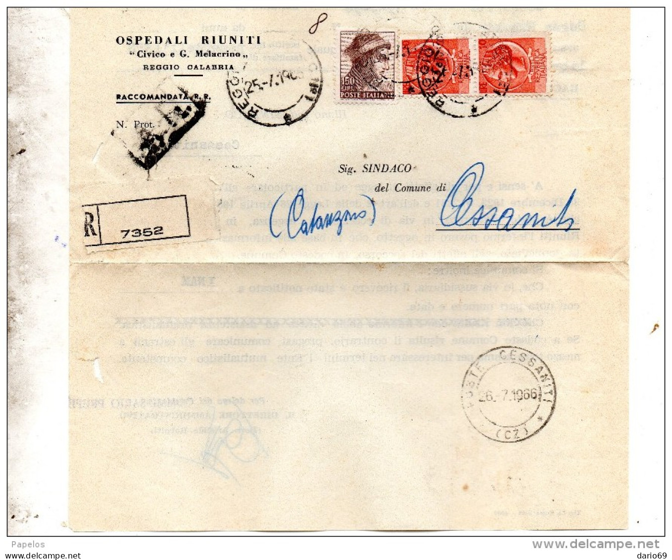 1966  LETTERA  RACCOMANDATA  CON ANNULLO   REGGIO CALABRIA +  CESSANITI - 1961-70: Marcophilia