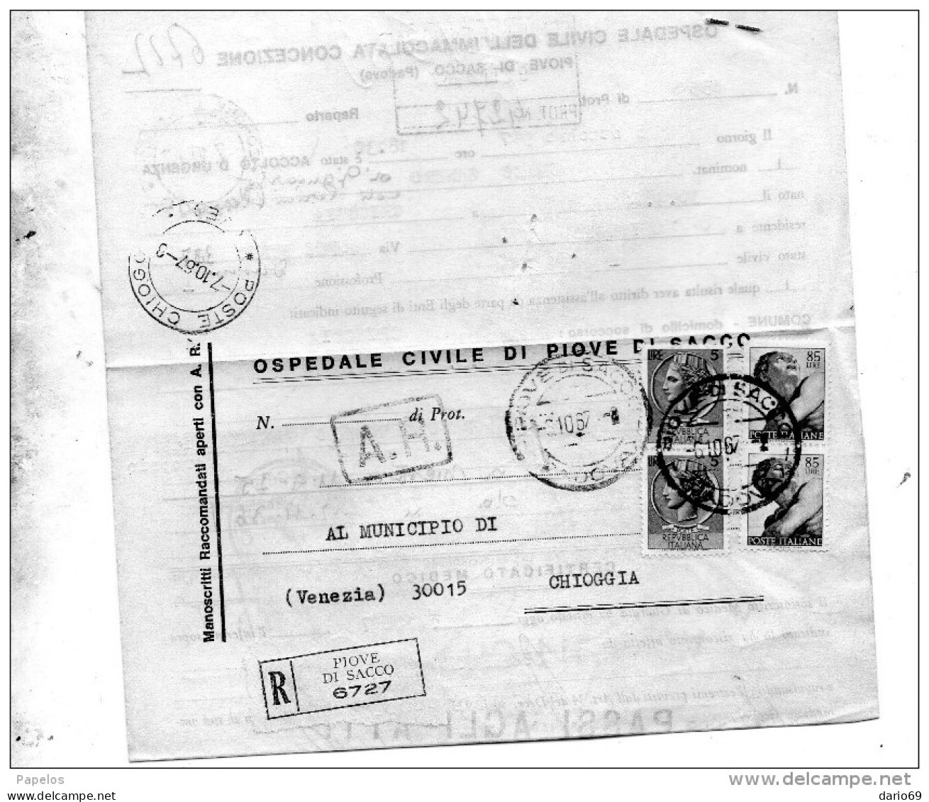 1967  LETTERA RACCOMANDATE CON ANNULLO PIOVE DI SACCO PADOVA - 1961-70: Poststempel