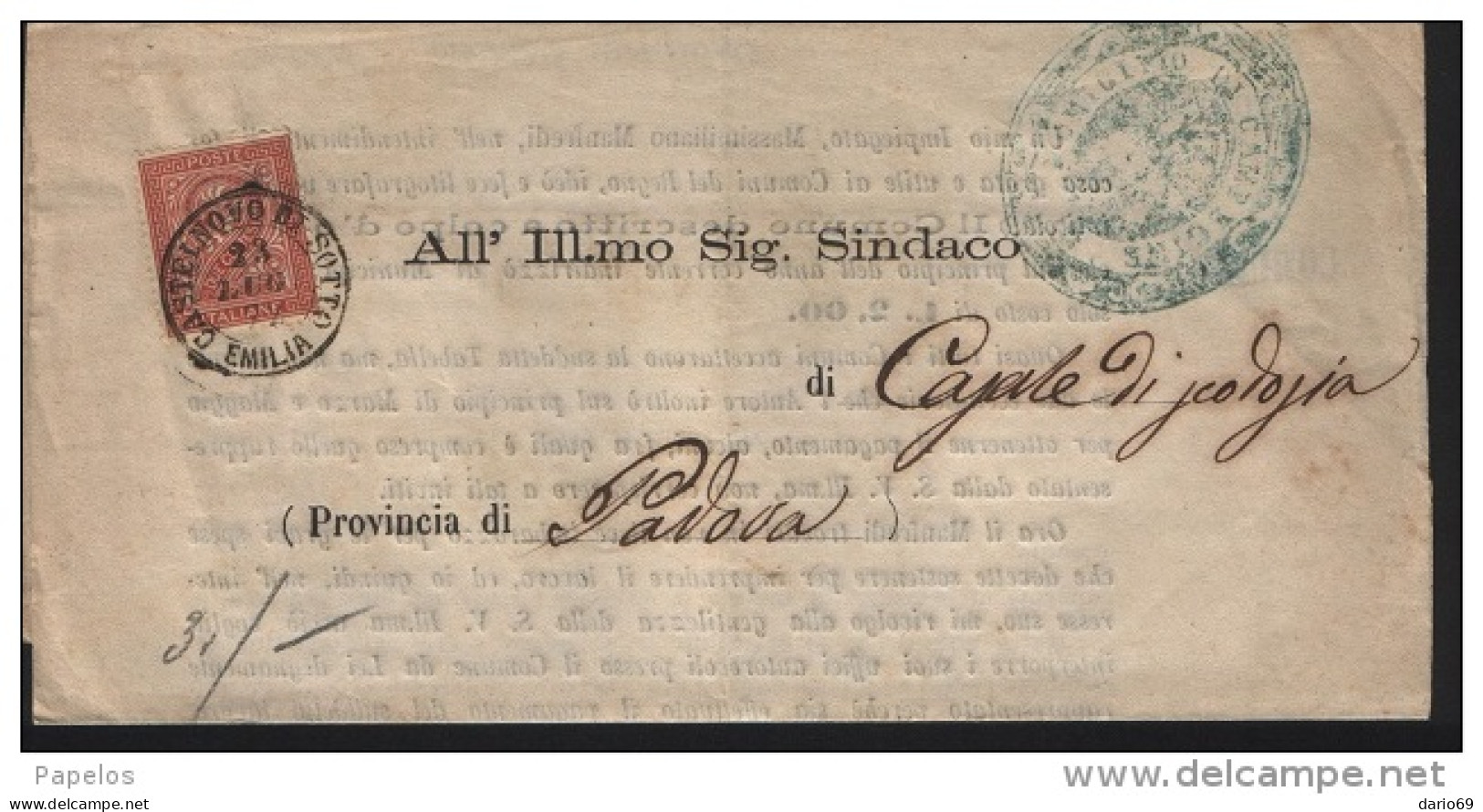 1872   LETTERA  CON ANNULLO CASTELNUOVO DI SOTTO REGGIO EMILIA - Marcophilia