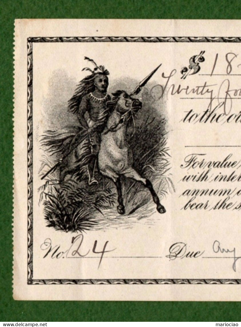 USA Promissory Note HORTON Missouri 1909 Indian Riding Horse - Andere & Zonder Classificatie