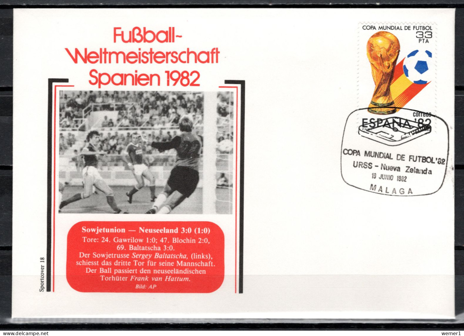 Spain 1982 Football Soccer World Cup Commemorative Cover Match USSR - New Zealand 3:0 - 1982 – Espagne