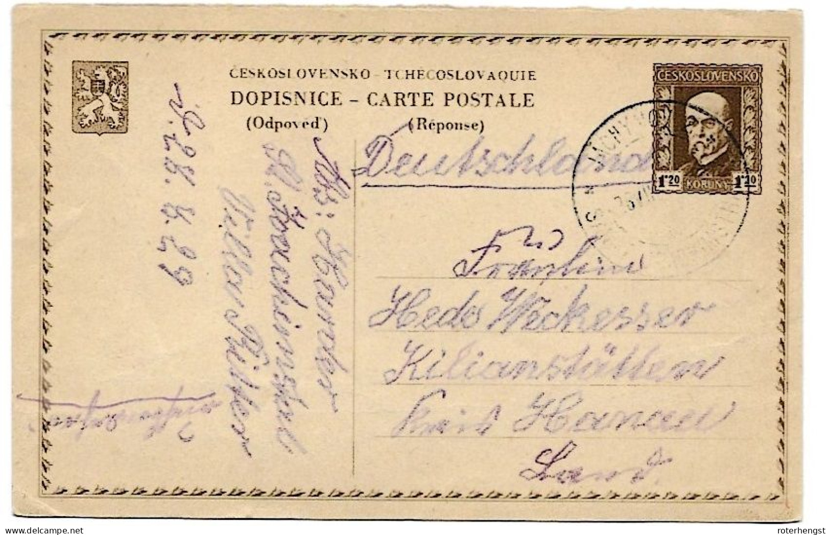 Czechoslovaquia Stationery Card 28.8.1929 - Cartoline Postali