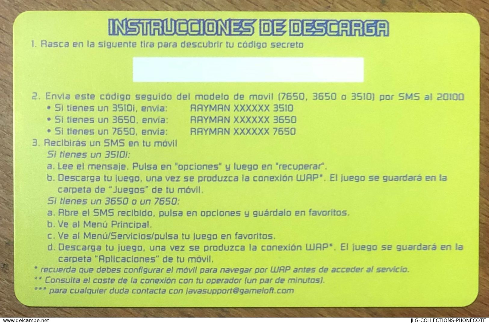 GAMELOFT JEU RAYMAN 3 JEUX CARTE SANS CODE PREPAID PREPAYÉE NO TELECARTE TELEFONKARTE PHONE CARD DUMMY  CALLING - Autres & Non Classés