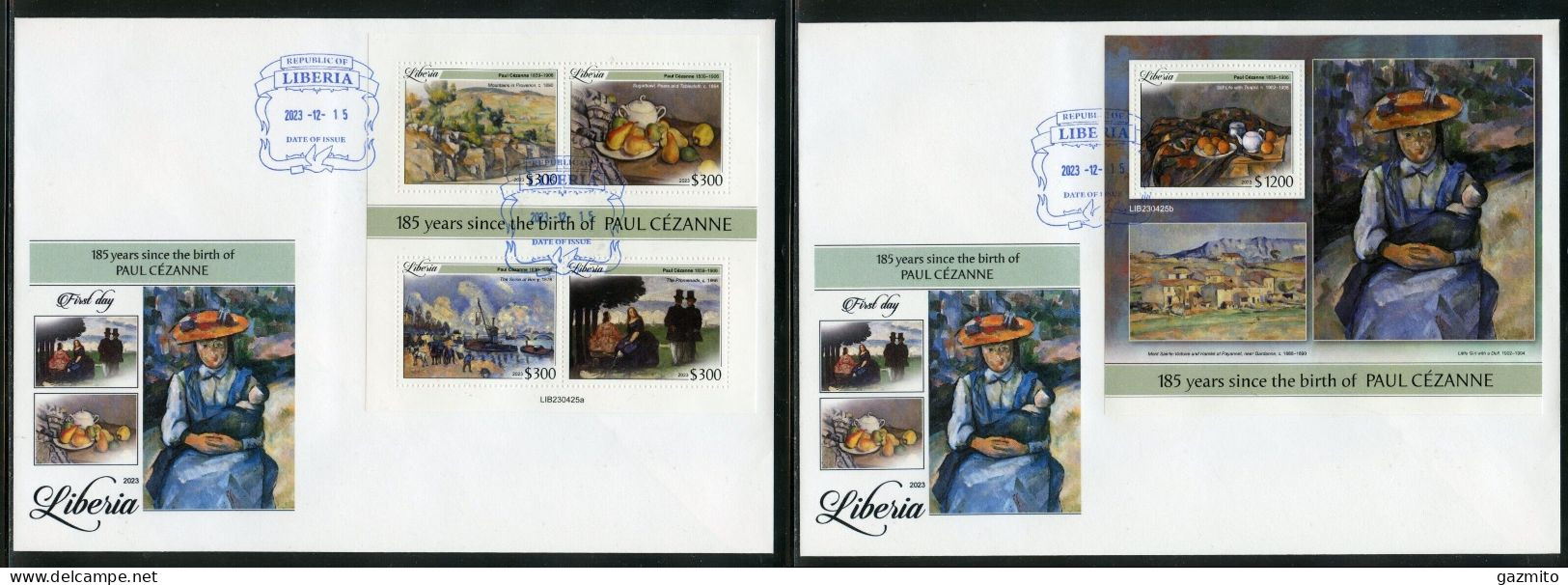 Liberia 2023, Art, Cezanne, 4val In BF +BF In 2FDC - Impressionisme