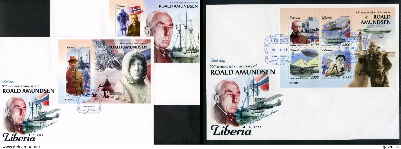 Liberia 2023, Explorers, Amundsen, 4val In BF+2BF In 3FDC - Liberia