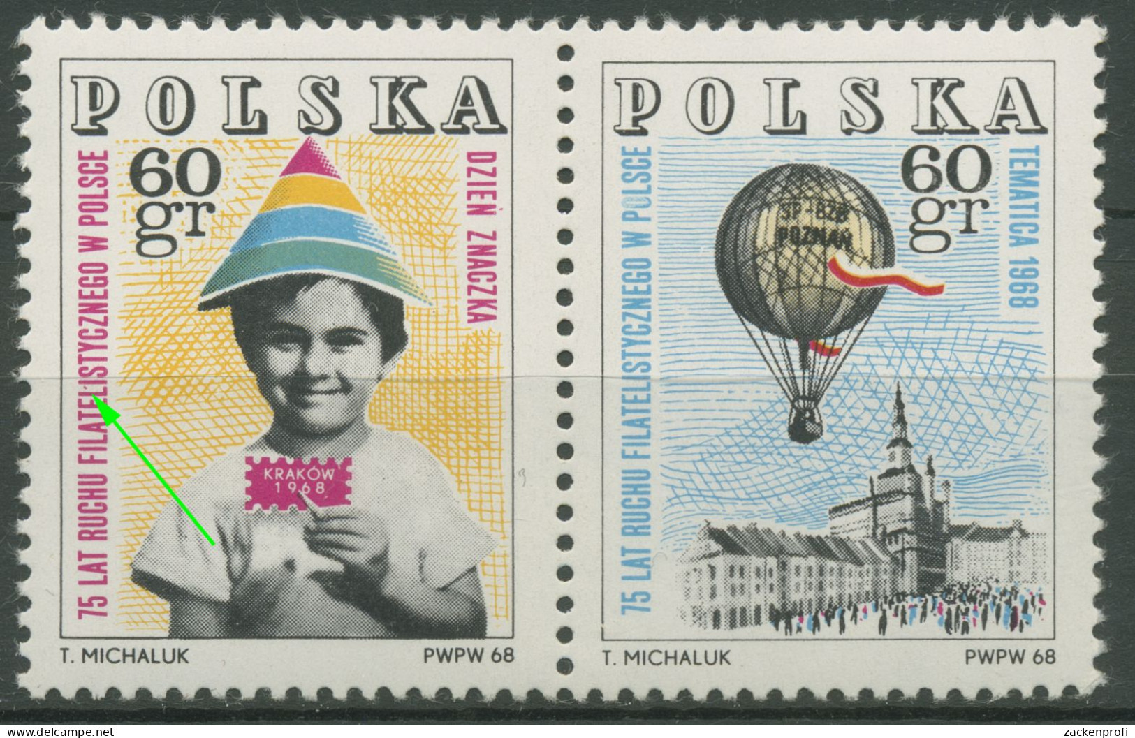 Polen 1968 Philatelistenbewegung 1852/53 ZD Plattenfehler Postfrisch - Ongebruikt